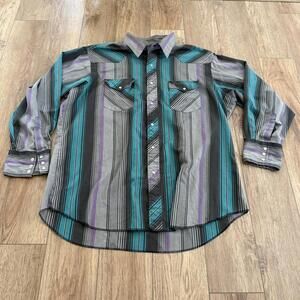 Vintage 90s Rustler Western Cowboy Striped Snap Shirt